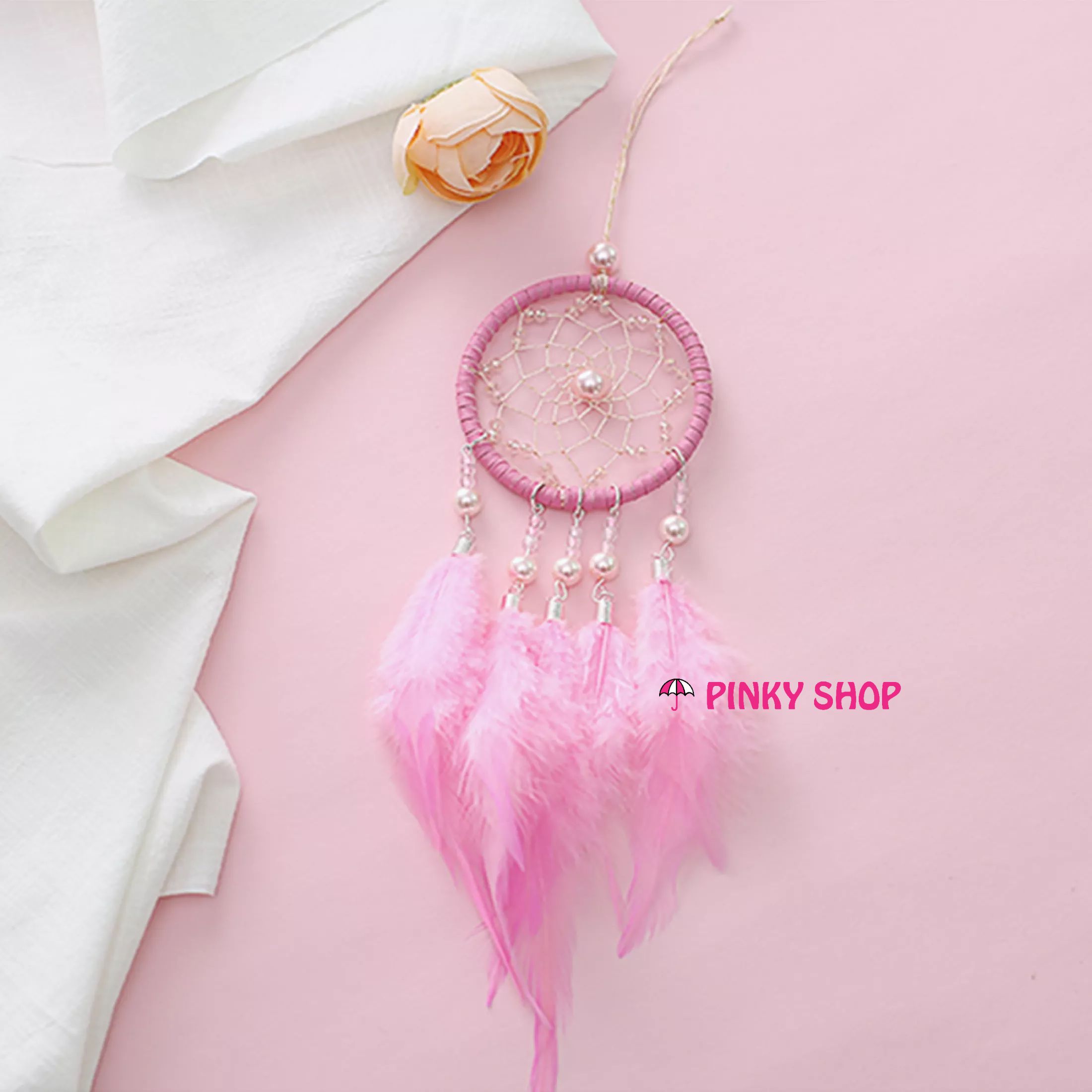Dreamcatcher treo tường, Dreamcatcher handmade, dream catcher handmade màu hồng pastel decor trang trí phòng dễ thương Pinky Shop mã DRD31