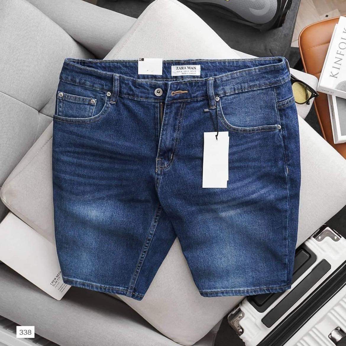 383 quân short jean xanh đậm trơn big size nam tới 130kg