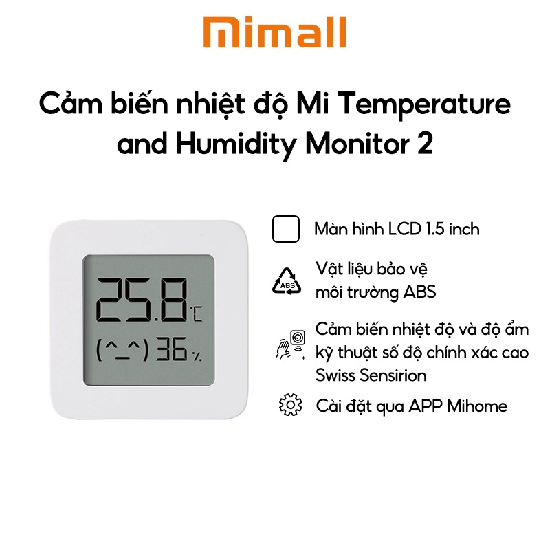 Đồng hồ nhiệt kế cảm biến nhiệt độ và độ ẩm thông minh Xiaomi MI Temperature and Humidity Monitor 2 | Chính hãng