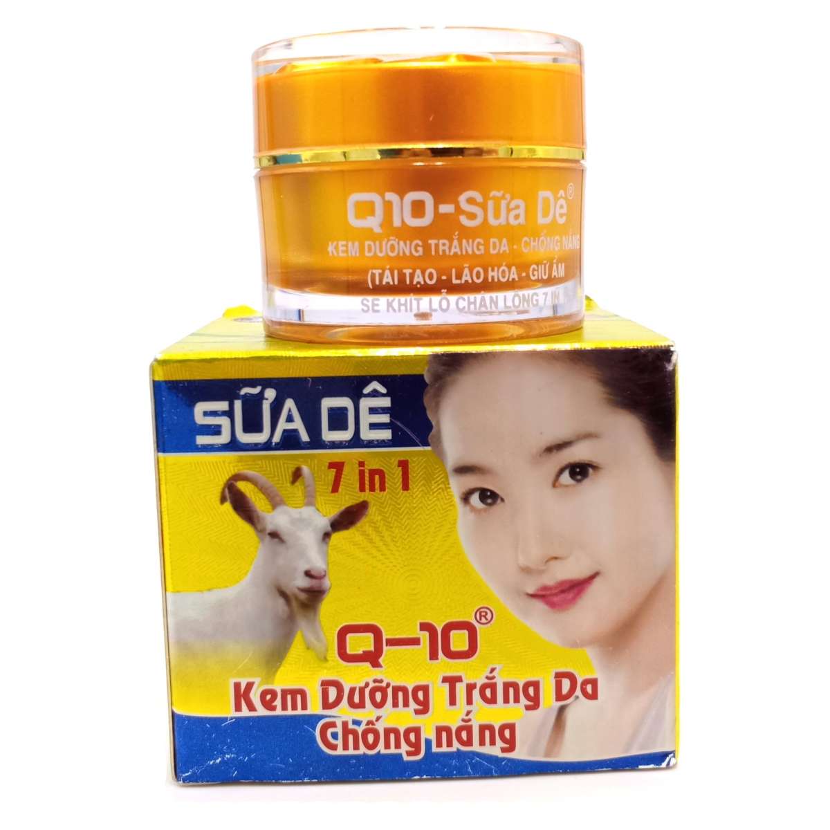 Kem dưỡng trắng - Chống nắng - Tái tạo - Lão hóa - Giữ ẩm - Se khít lỗ chân lông Q10 - Sữa dê 12g (Vàng chanh)