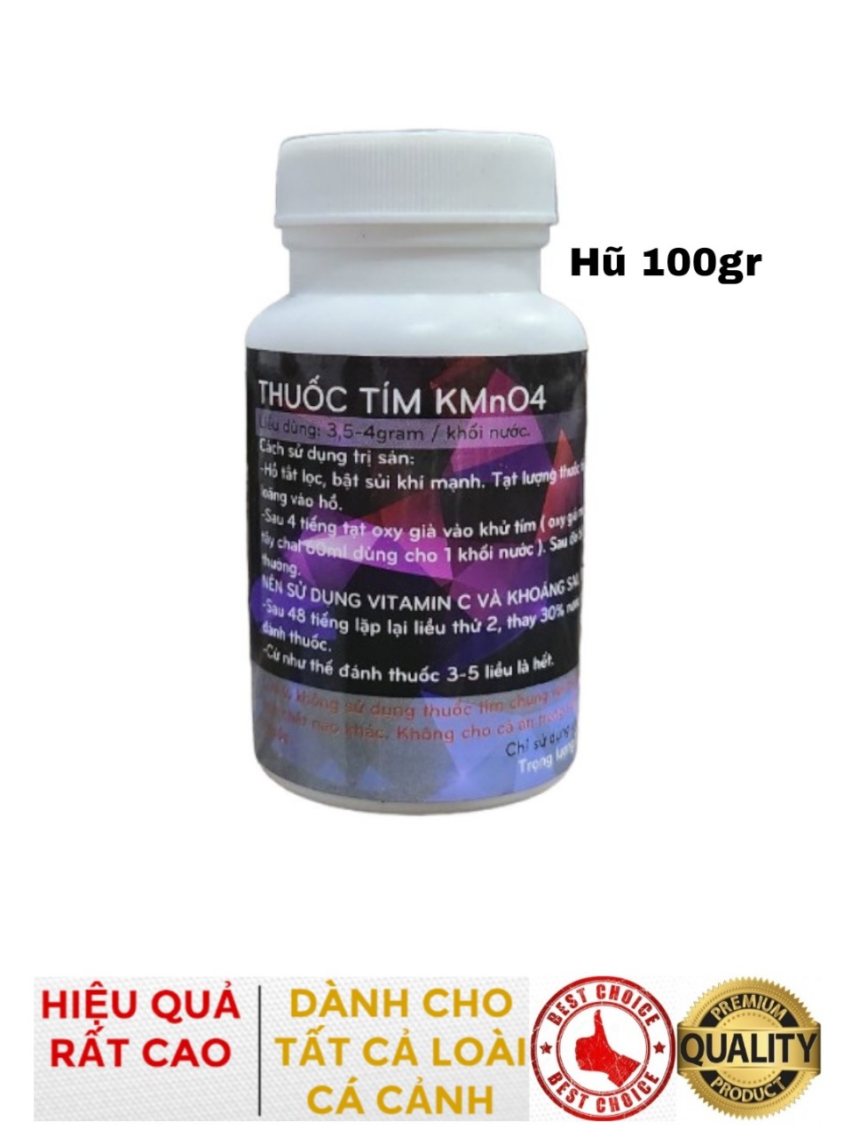 Tím Kmno4 nguyên chất diệt sán da sán mang cá và sát khuẩn hồ - hủ 100gr