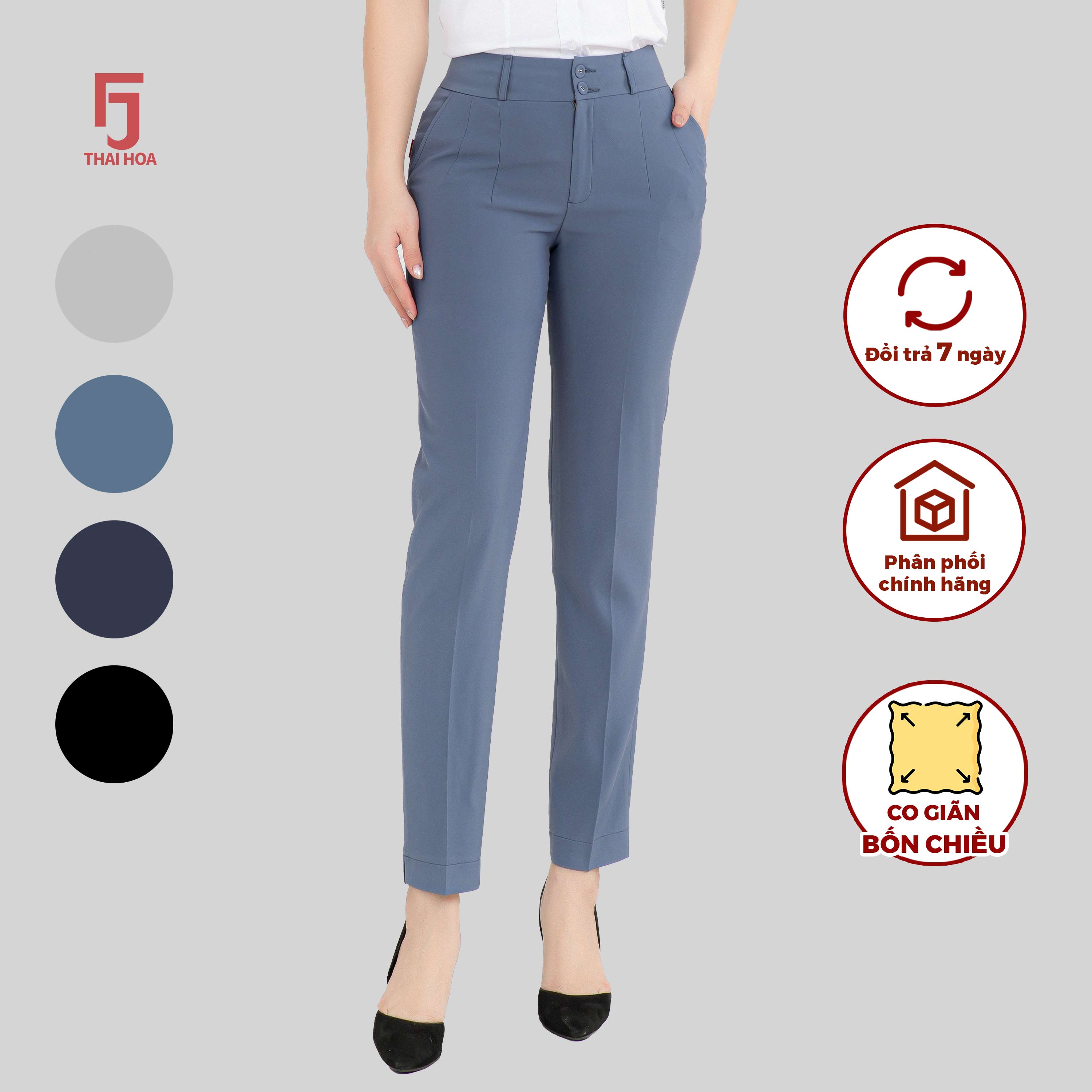 Quần tây nữ công sở màu xanh đá Thái Hòa QAW2016-R03-B02