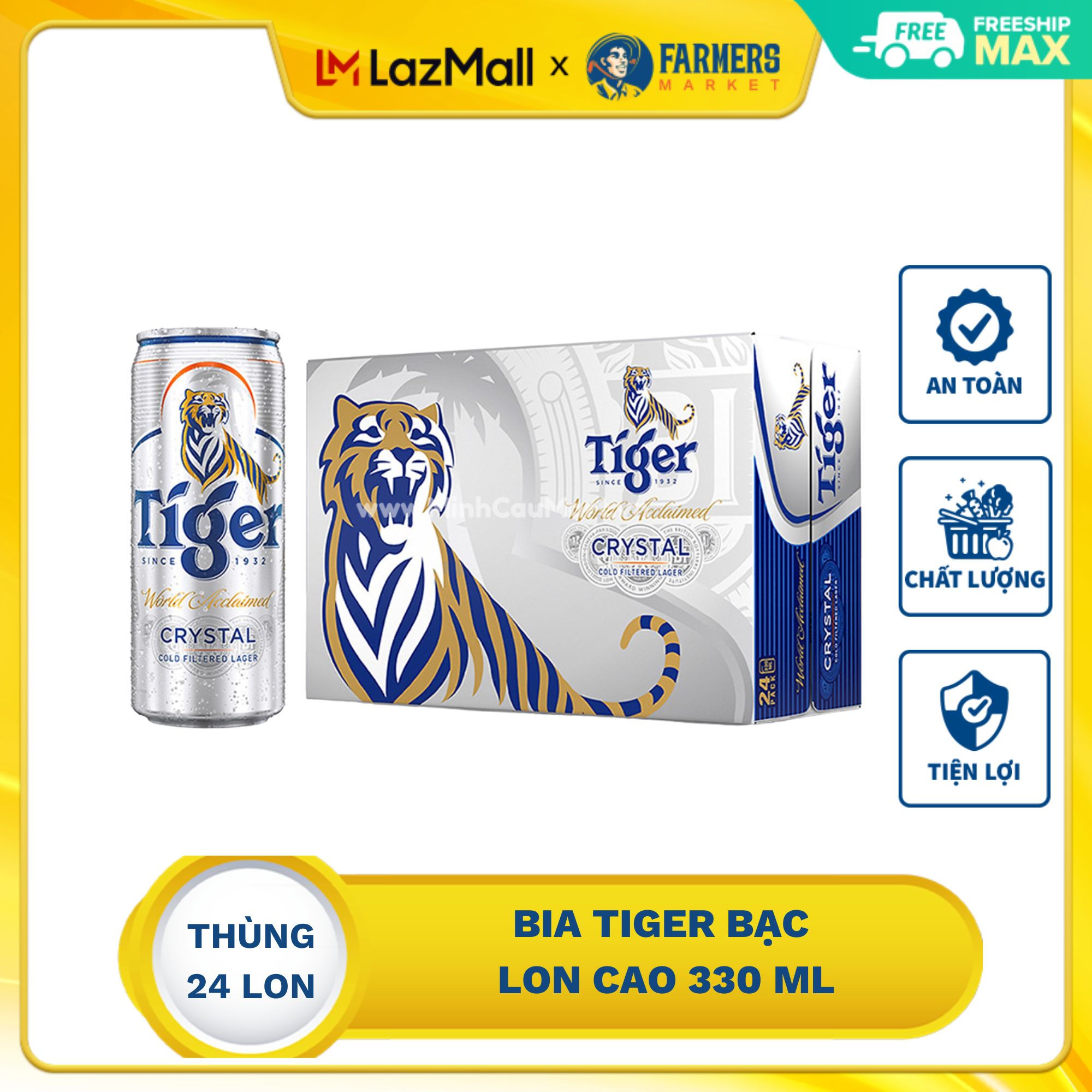 [Giao hàng toàn quốc] Thùng 24 Lon bia Tiger bạc lon cao 330 ml