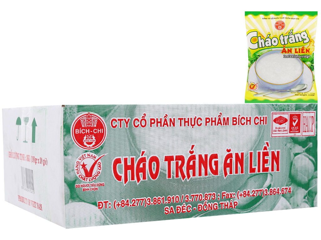 Thùng 30 gói cháo trắng Bích Chi 100g