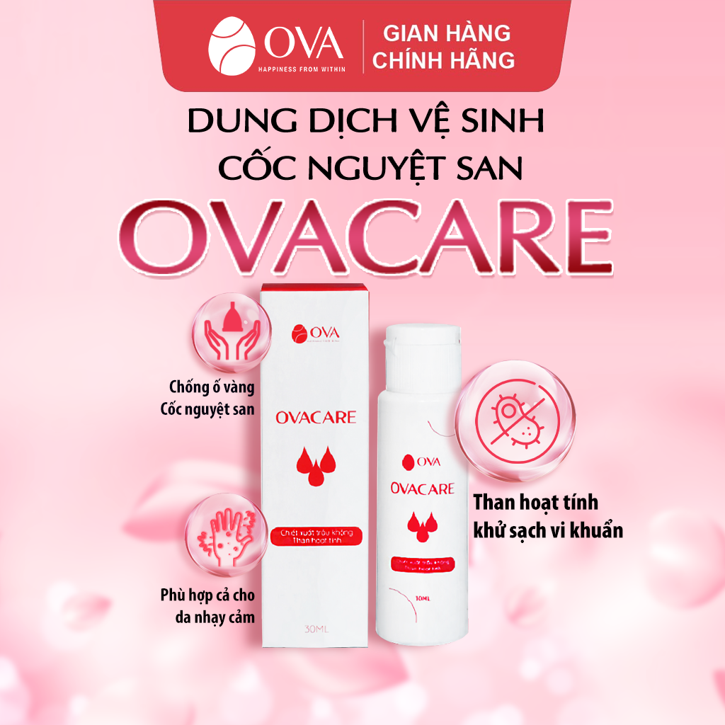 Dung dịch vệ sinh cốc nguyệt san OvaCare chứa than hoạt tính giúp ngăn ngừa vi khuẩn, tiệt trùng, khử mùi 30ml (Mẫu mới 2023)