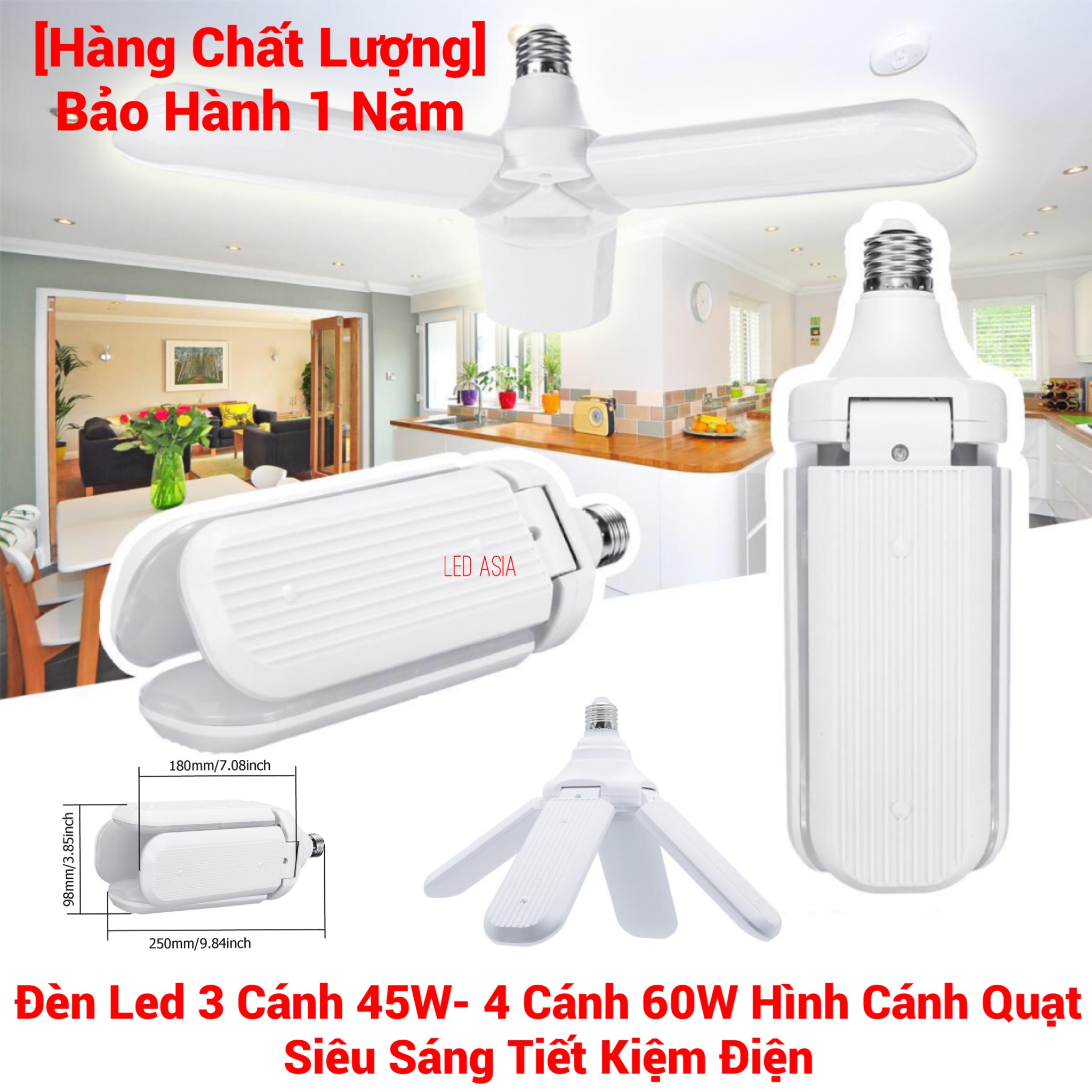 Bóng đèn led 45w-60w cánh quạt siêu sáng -đuôi e27- bảo hành 1 năm