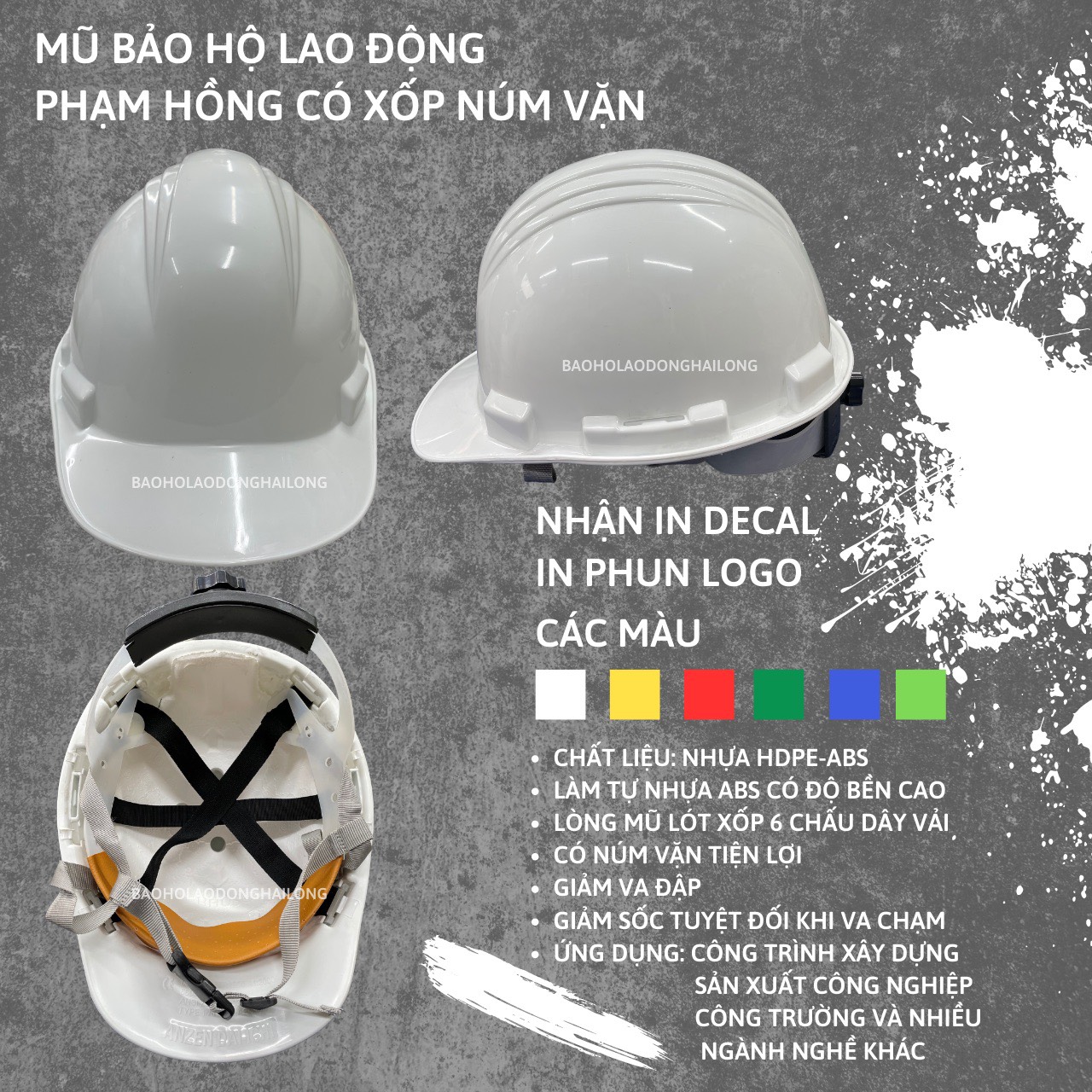 Mũ bảo hộ lao động, mũ xây dựng các màu