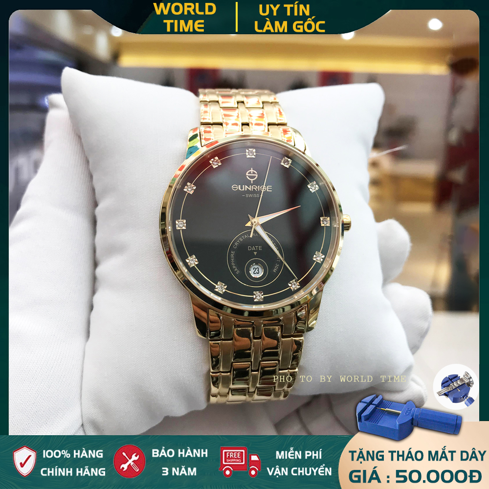 Đồng hồ nam Sunrise 1138SA dây thép không gỉ full box, Thẻ BH 03 năm, Kính Sapphire Chống xước, Chống nước
