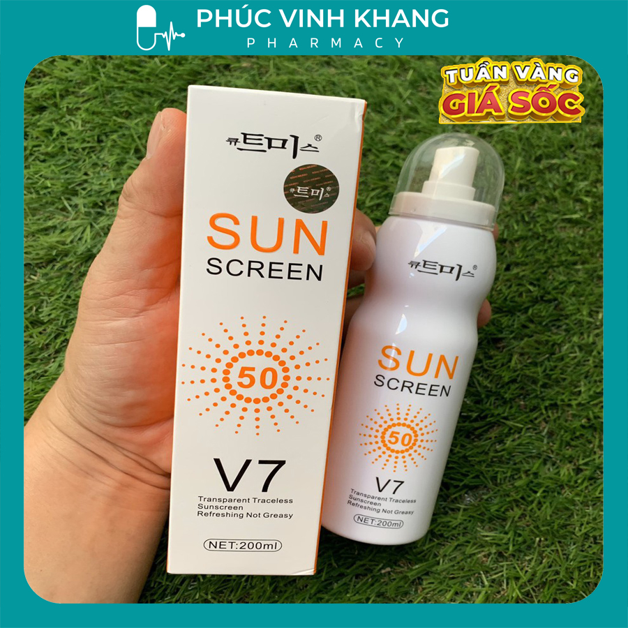 Xịt chống nắng sun screen v7 hàn quốc spf 50+ trắng da toàn thân