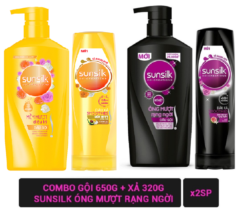 Combo dầu gội và xả sunsilk óng mượt rạng ngời chai gội 650g + xả 320g