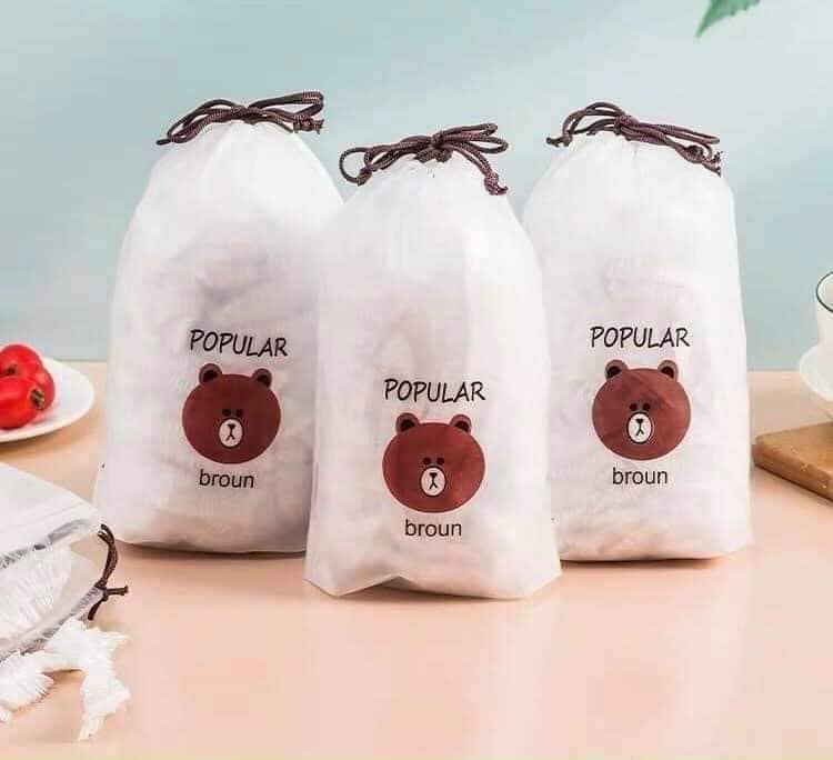 Set 500 Chiếc Màng Bọc Thực Phẩm Bo Chun, Có Thể Tái Sử Dụng, Tặng Kèm Túi Đựng Mặt Gấu - TGTI165
