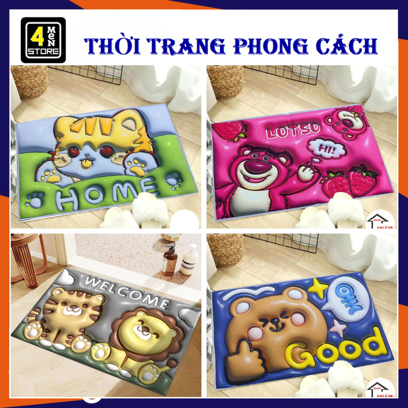 Thảm Lau Chân 5D - Thảm Chùi Chân Nhà Tắm  Họa Tiết 5D - Thảm Trải Sàn 5D Đế Cao Su Hút Nước Cao Cấp - Thảm lau chân chống trơn trượt, thấm nước, in hình 5D Siêu Cute -