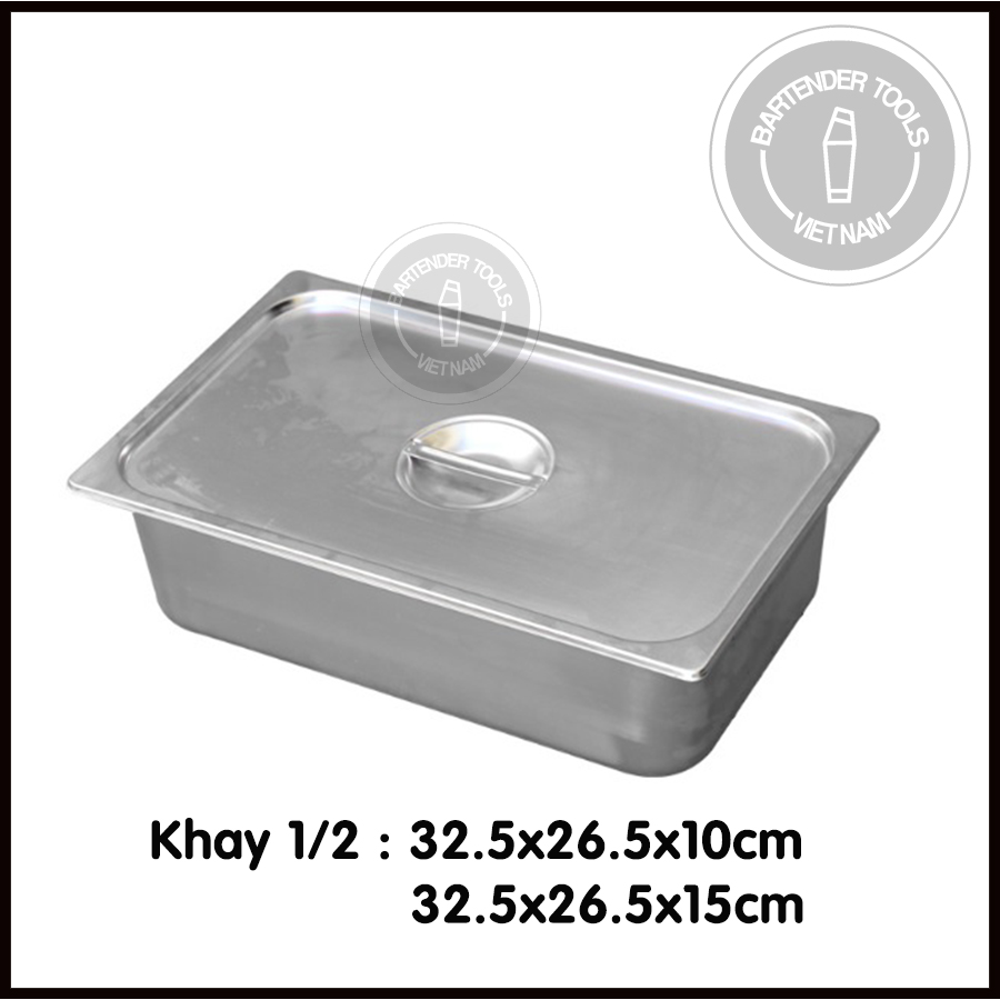 Khay đựng thực phẩm, đựng thạch topping inox 1/2