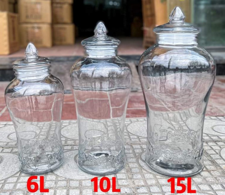 Bình Thủy Tinh chân mây  không Vòi  - Dung tích 5Lit - 8lit - 10Lit - 15Lit