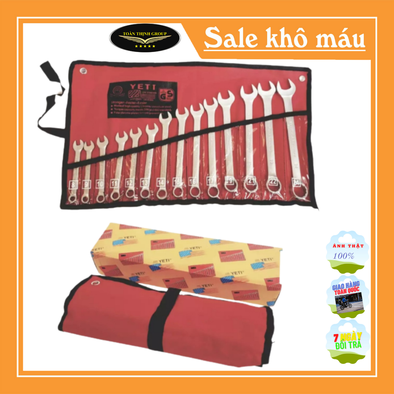 Bộ cờ lê vòng miệng 14 chi tiết 8-24mm yetl - thép vanadium không gỉ cao câp