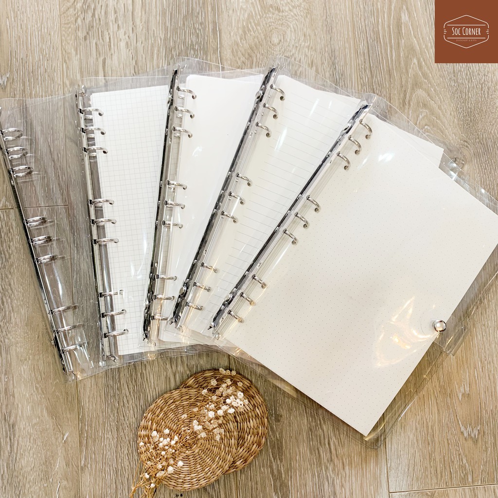 [HCM]Sổ Binder bìa nhựa dẻo trong suốt A5 (20 lỗ) B5 (26 lỗ) B5 (9 lỗ) có kèm 40 tờ giấy