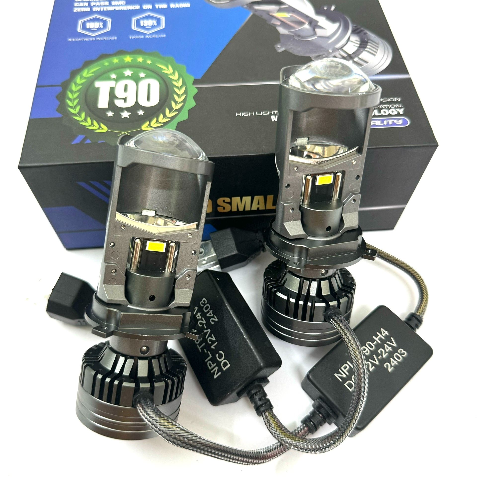 Đèn led bi cầu mini h4 t90 65w cực cháy, chân h4 lắp như zin bảo hành 1 năm