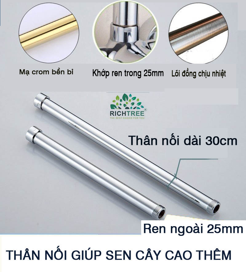 Thân nối sen tắm giúp sen ống nối tăng chiều cao tăng thêm 30 cm chất liệu mạ sơn tĩnh điện tiện sẵn zen nối 2 đầu lắp vừa với các thân sen hiện nay.