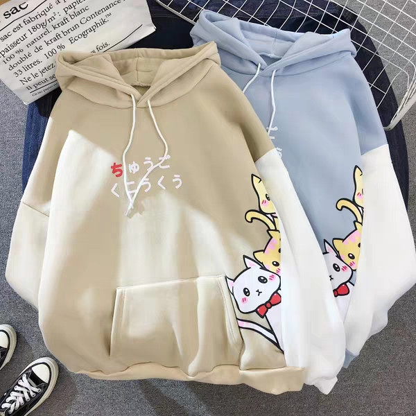 ÁO HOODIE IN HÌNH BA EM MÈO CON CỰC XINH XẮN FORM RỘNG DỄ PHỐI ĐÒ - TEN