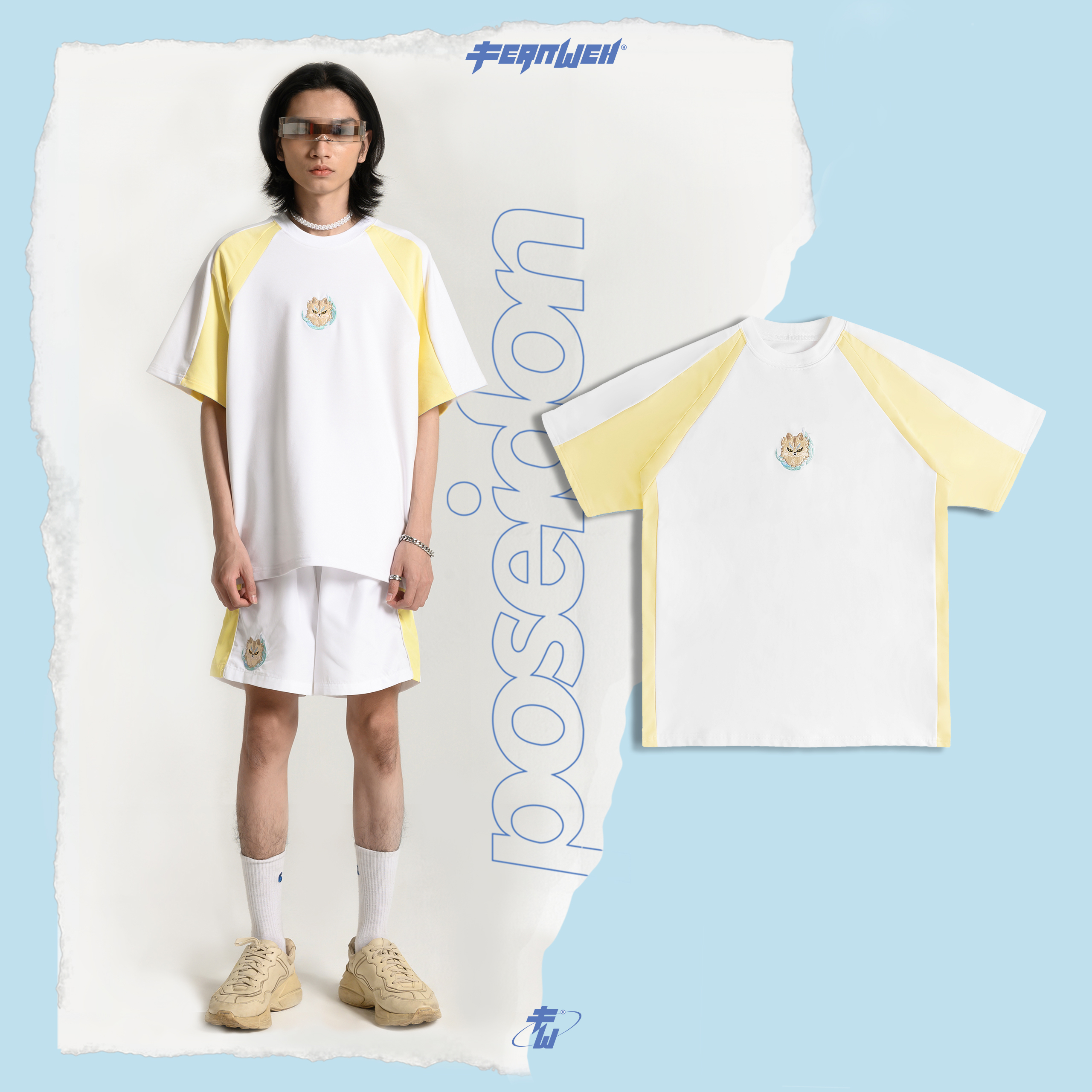 Áo thun tee poseidon t-shirt Fernweh god of sea form rộng white yellow streetstyle