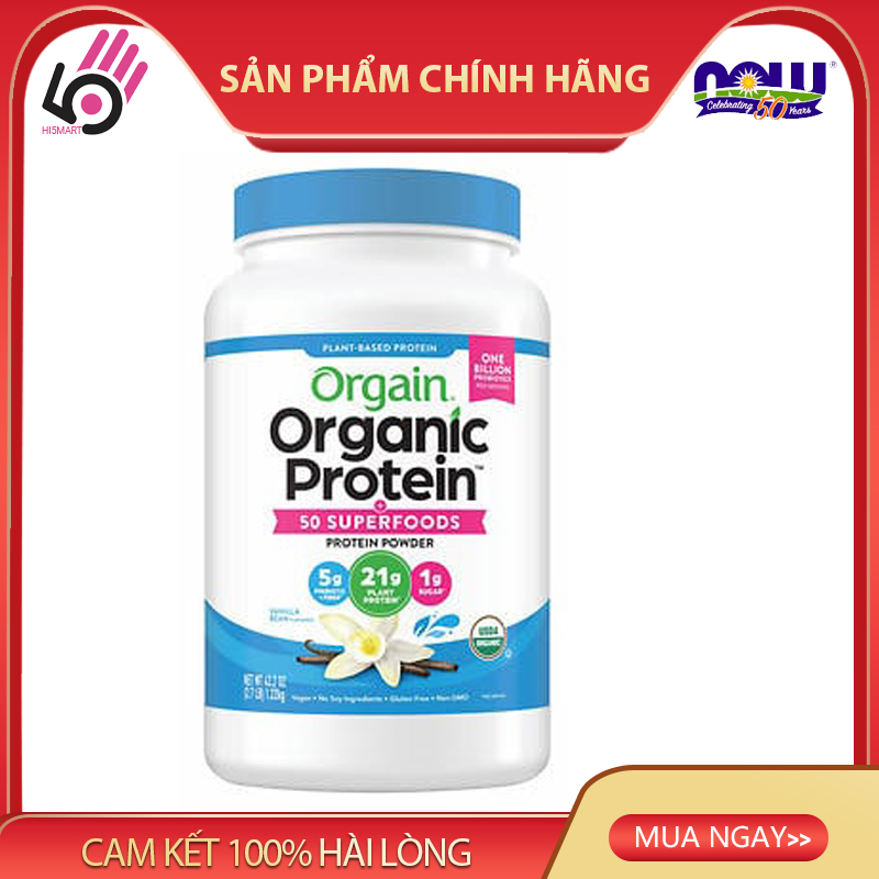 [HCM]Bột protein hữu cơ Orgain Organic Plant Based Protein & Superfoods Powder Vanilla Bean (2.7 LB) 1.22kg