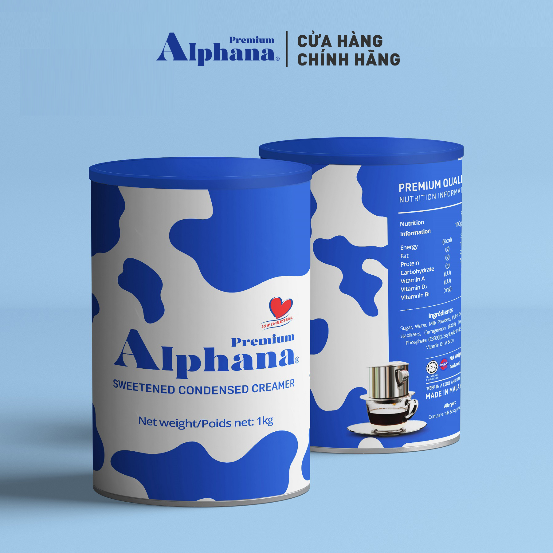 Sữa đặc có đường Premium Alphana 1kg, Low choresterol