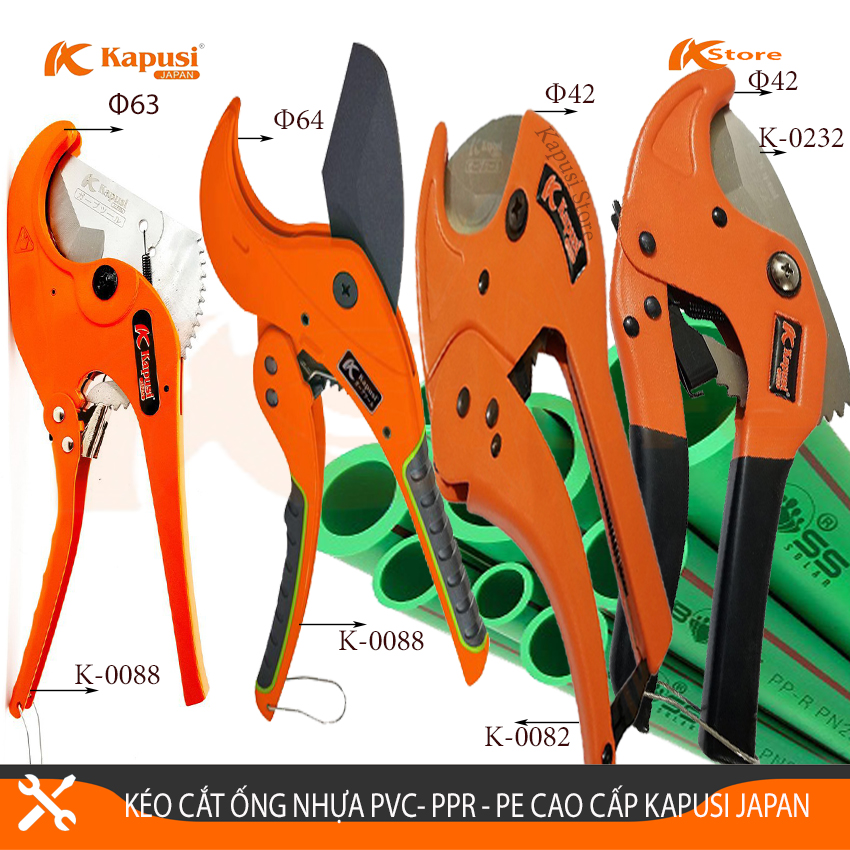 Các Mẫu Kéo Cắt Ống Nhựa PVC PPR PE PU Kapusi Japan, Kéo Cắt Ống Nước Nhật Bản, Bảo Hành 6 Tháng - Hàng Nhật Nhập Khẩu Chính Ngạch