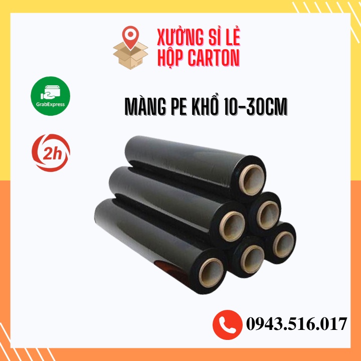Màng pe đen quấn hàng silecarton màng chít gói đồ 10cm 25cm 30cm