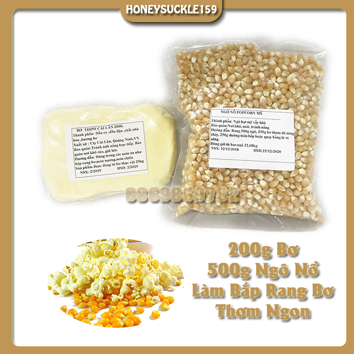 200G BƠ THƠM VÀ 500G NGÔ MỸ NỔ BẮP RANG BƠ ( HẠT CHƯA CHẾ BIẾN)
