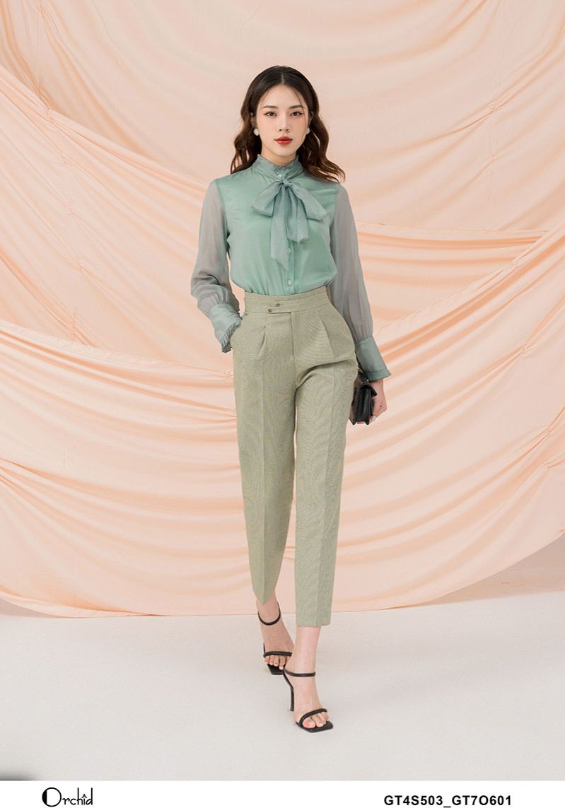 Quần công sở cạp cao dáng baggy - Chất liêu Twill Silk cao cấp Orchid GT7O601