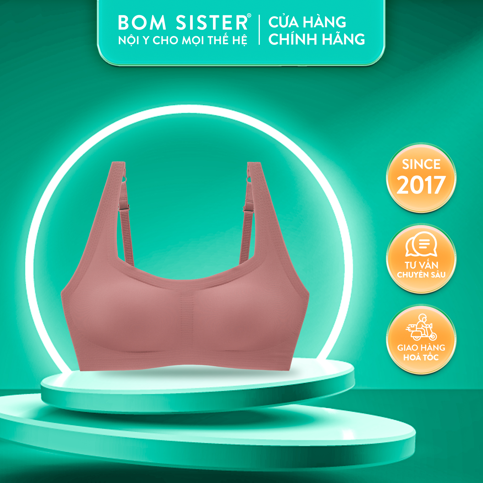 Áo lót mút mỏng không gọng, cúp ngang chất su lạnh, màu trơn mút tháo rời được BOM SISTER MU0310