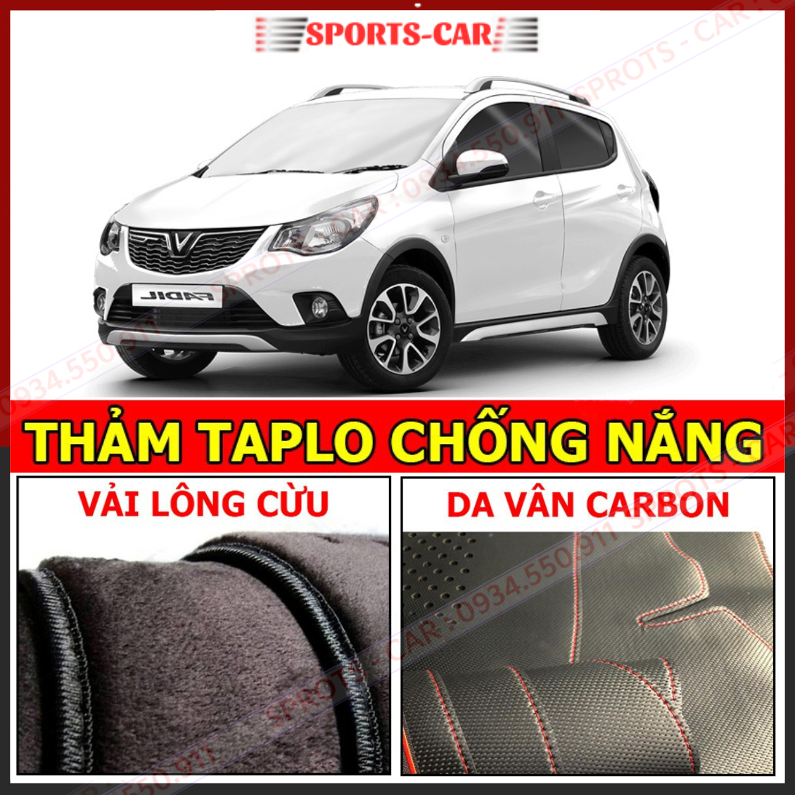 Thảm phủ taplo da xe Fadil , thảm taplo da vân cacbon Chất liệu da cao cấp Có đế chống trượt