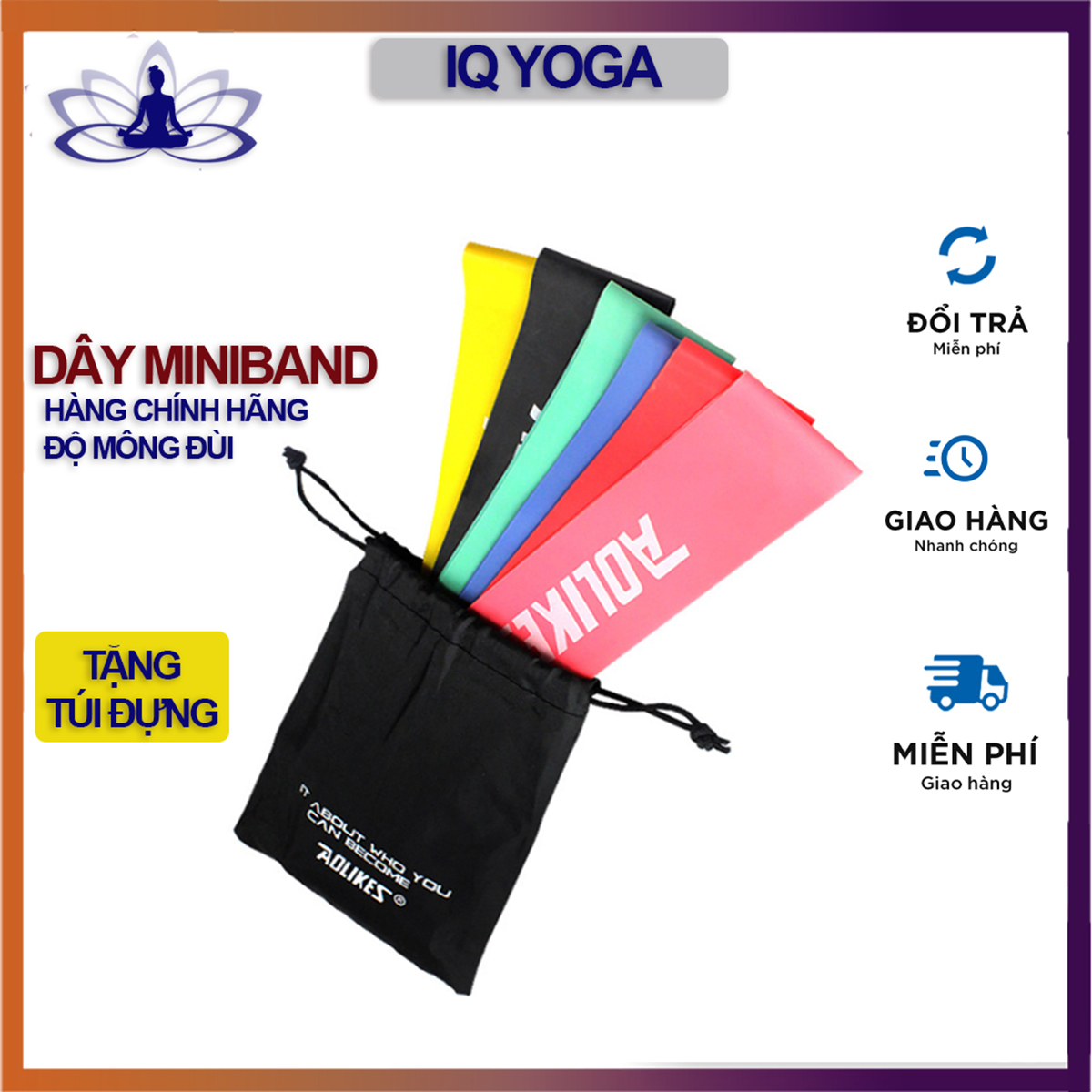 Bộ 6 dây miniband cao su kháng lực Aolikes tập chân mông chính hãng kèm túi