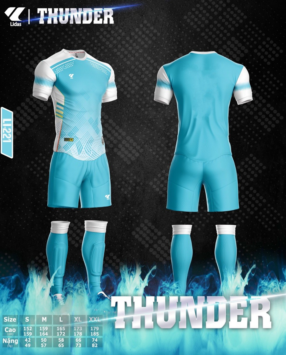 Áo Bóng Đá-Bóng Chuyền Không Logo Thunder blue