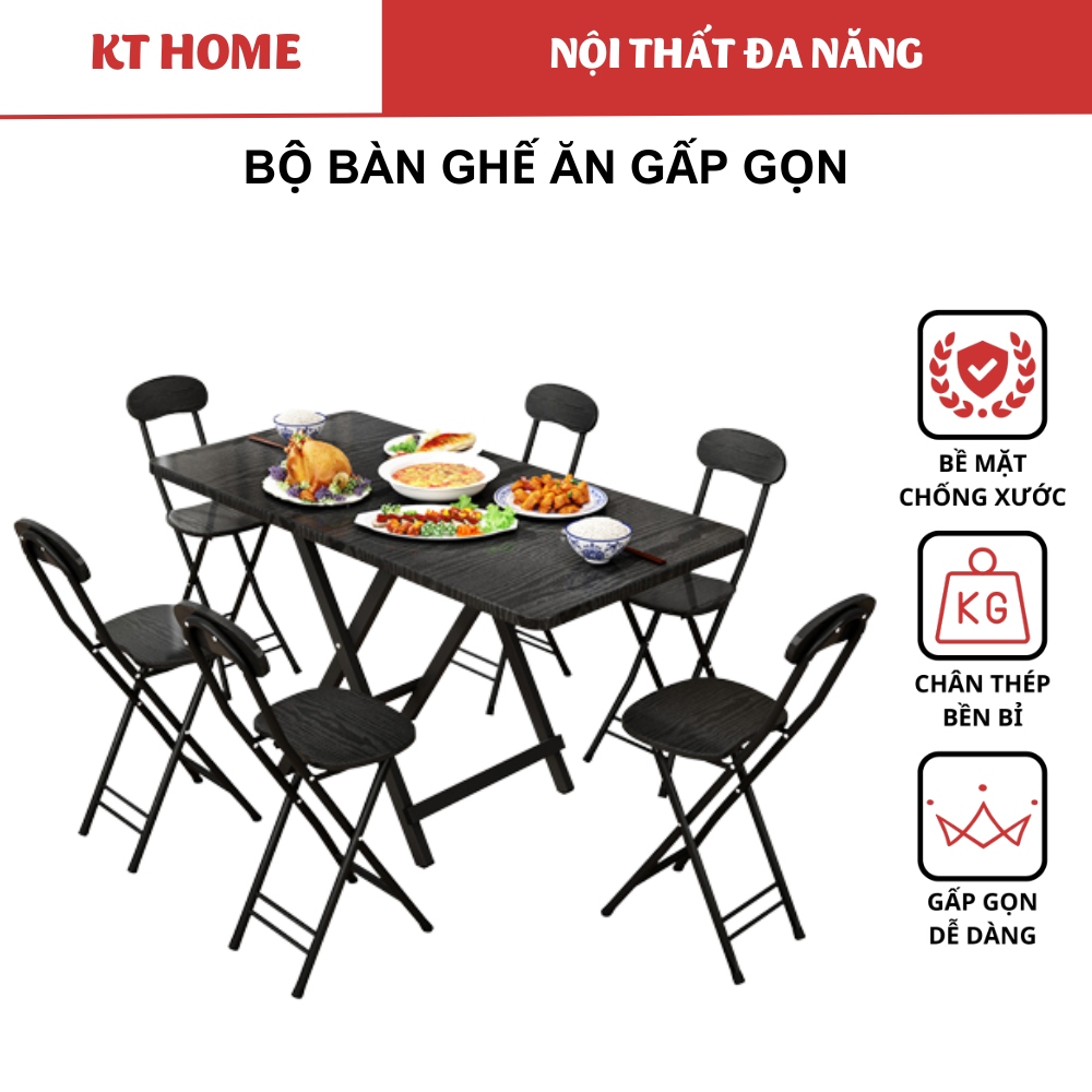 Combo bộ bàn ghế ăn gấp gọn, bàn ăn kèm 2 ghế, 4 ghế, 6 ghế, kích thước 120x60x74cm
