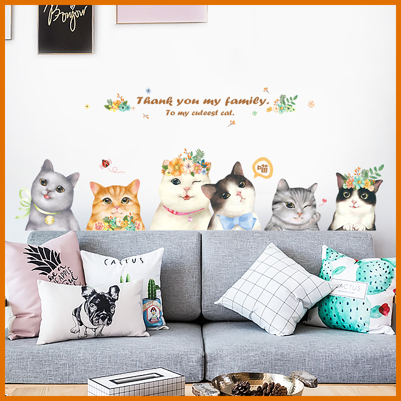 Decal dán tường những chú mèo ngộ nghĩnh QR9072