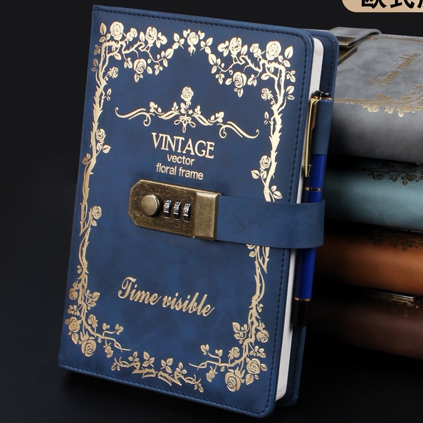 Sổ nhật ký có khóa mã số, sổ tay khóa mã số kích thước a5 phong cách vintage giấy dày 3cm