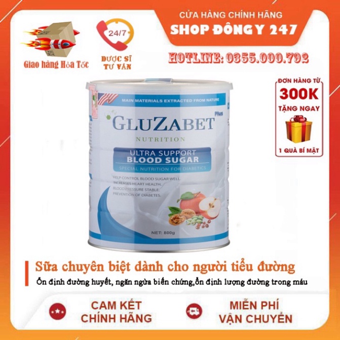 ✅ TPBS Gluzabet 800 Gram Plus 👍 ❤️ ổn định đường huyết, ăn ngon ngủ ngon+ tặng ly