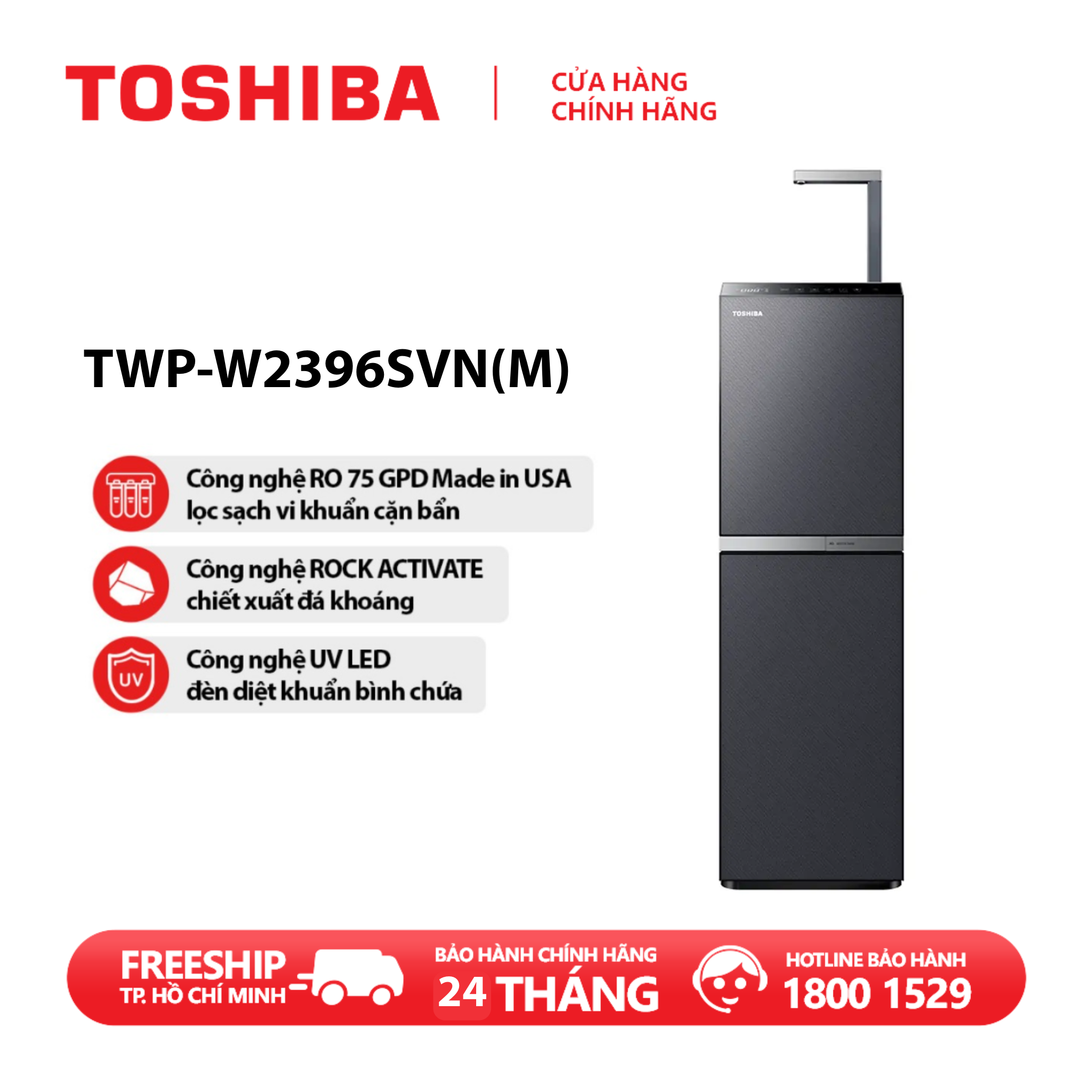 [FREESHIP] Máy lọc nước RO nóng nguội lạnh Toshiba TWP-W2396SVN(M) 10 lõi - Bảo hành 2 năm