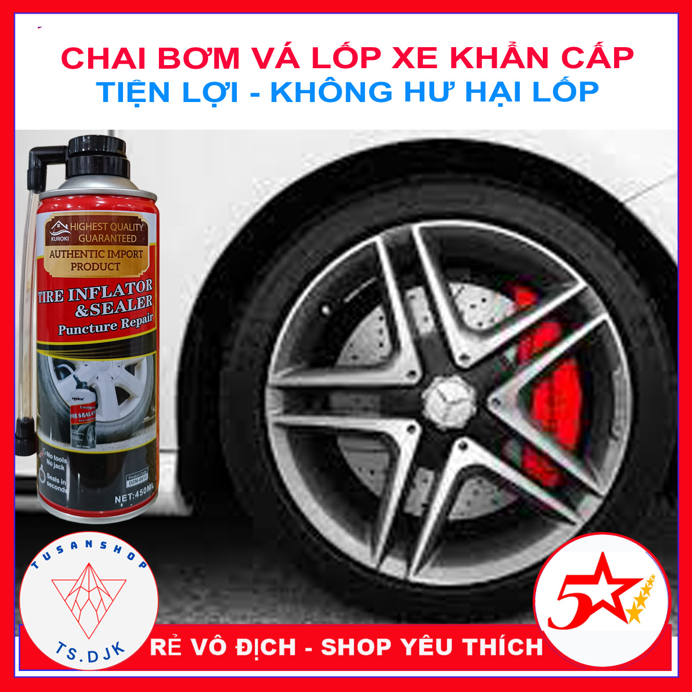 Keo Vá Lốp Xe Ô tô - Bơm Lốp Xe Ô tô Khẩn Cấp - Chai Vá Lốp Ô tô, Xe Máy - Cứu Hộ Xe Hơi - HeriosTire Saler Inflator - TUSAN SHOP