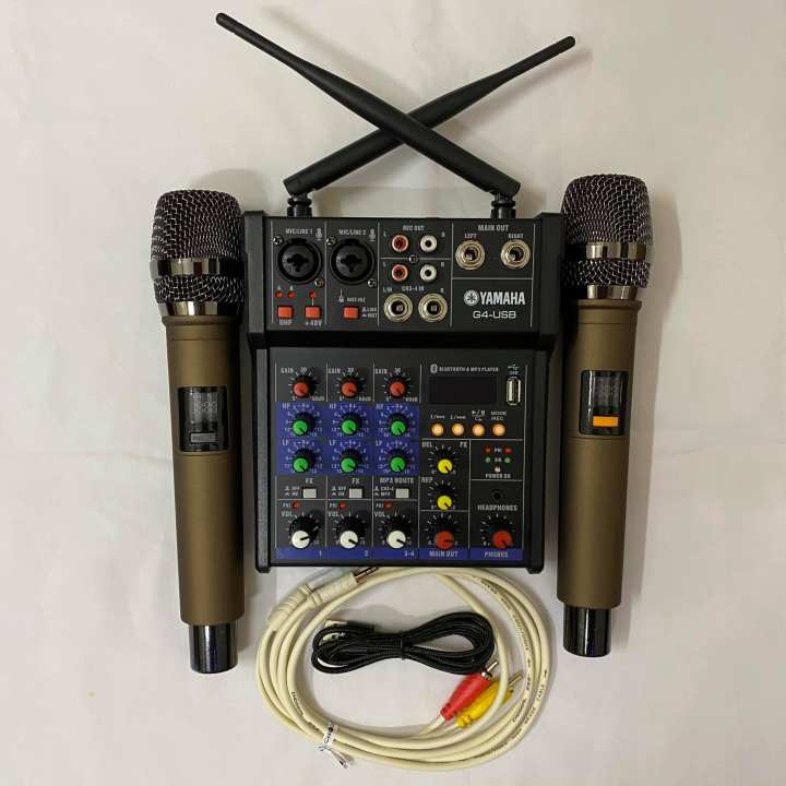 [HCM]( Xả Kho – Freeship ) Combo Chuẩn Âmly Đẩy Bàn Trộn Âm Thanh Kiêm Lọc Âm Mixer Yamaha G4 Kèm 2 Mic Mic Kèm Vang Đa Năng Hát Trên Mọi Loại Loa. Loa Kéo Loa Soundbar Loa Bluetooth Đều Hát Được Kèm Dây Live