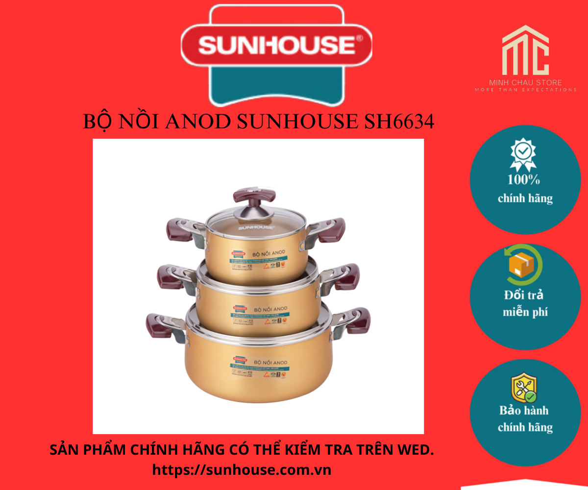 Bộ nồi anod sunhouse sh6634