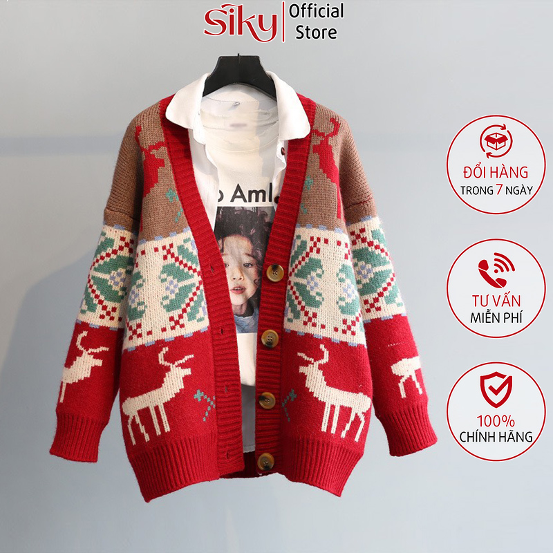 Áo cadigan len giáng sinh nữ SIKY họa tiết noel siêu xinh - KL28