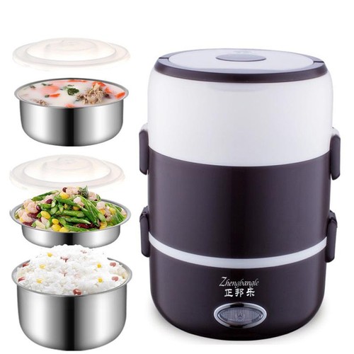Hộp cơm cắm điện hâm nóng inox 3 tầng - hộp cơm điện