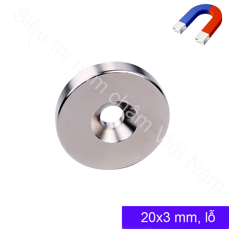 Nam châm 20x3mm lỗ 4mm , viên nam châm đất hiếm siêu mạnh