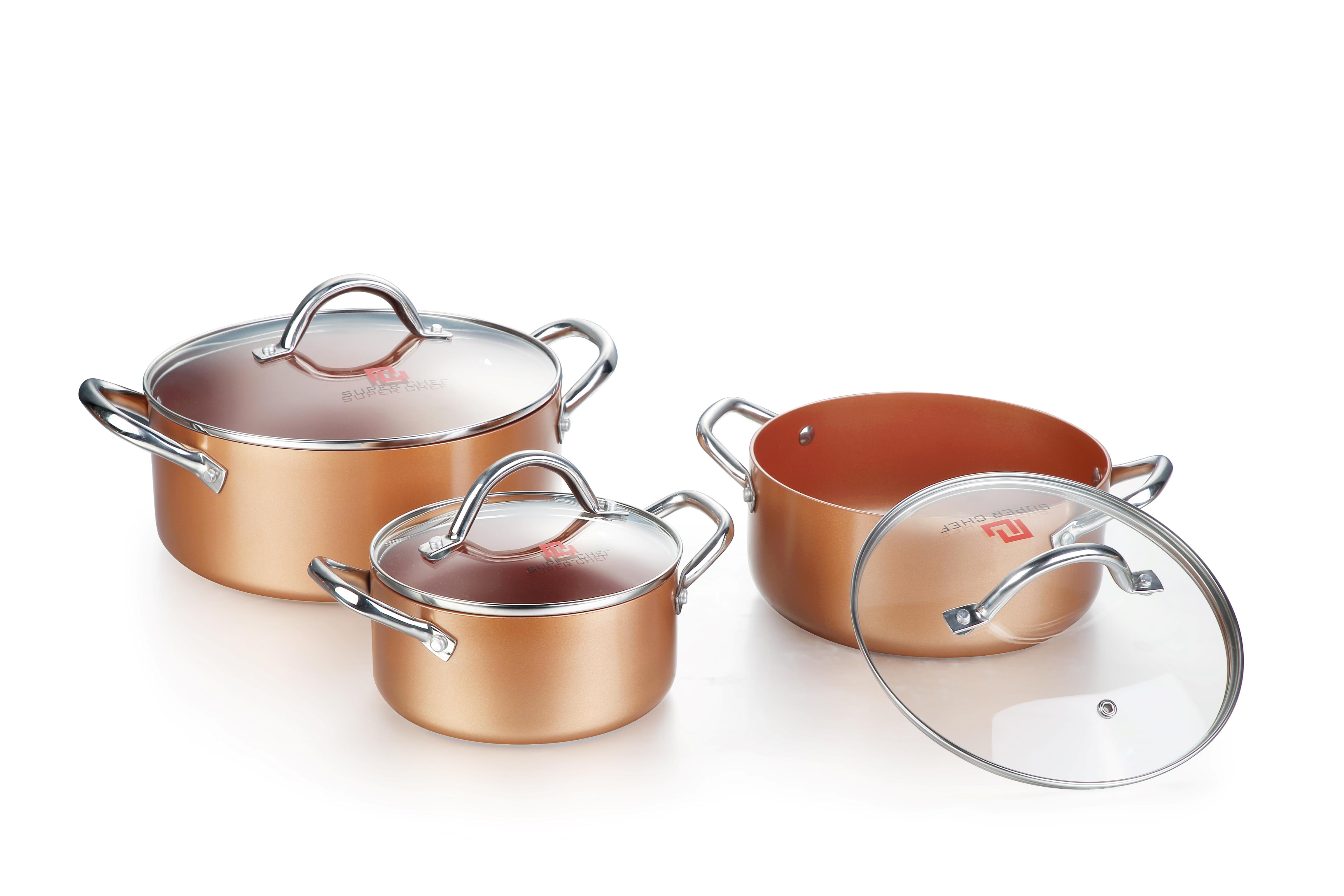 Bộ 3 nồi SUPER CHEF hợp kim tráng men đáy từ 16-20-24 cm