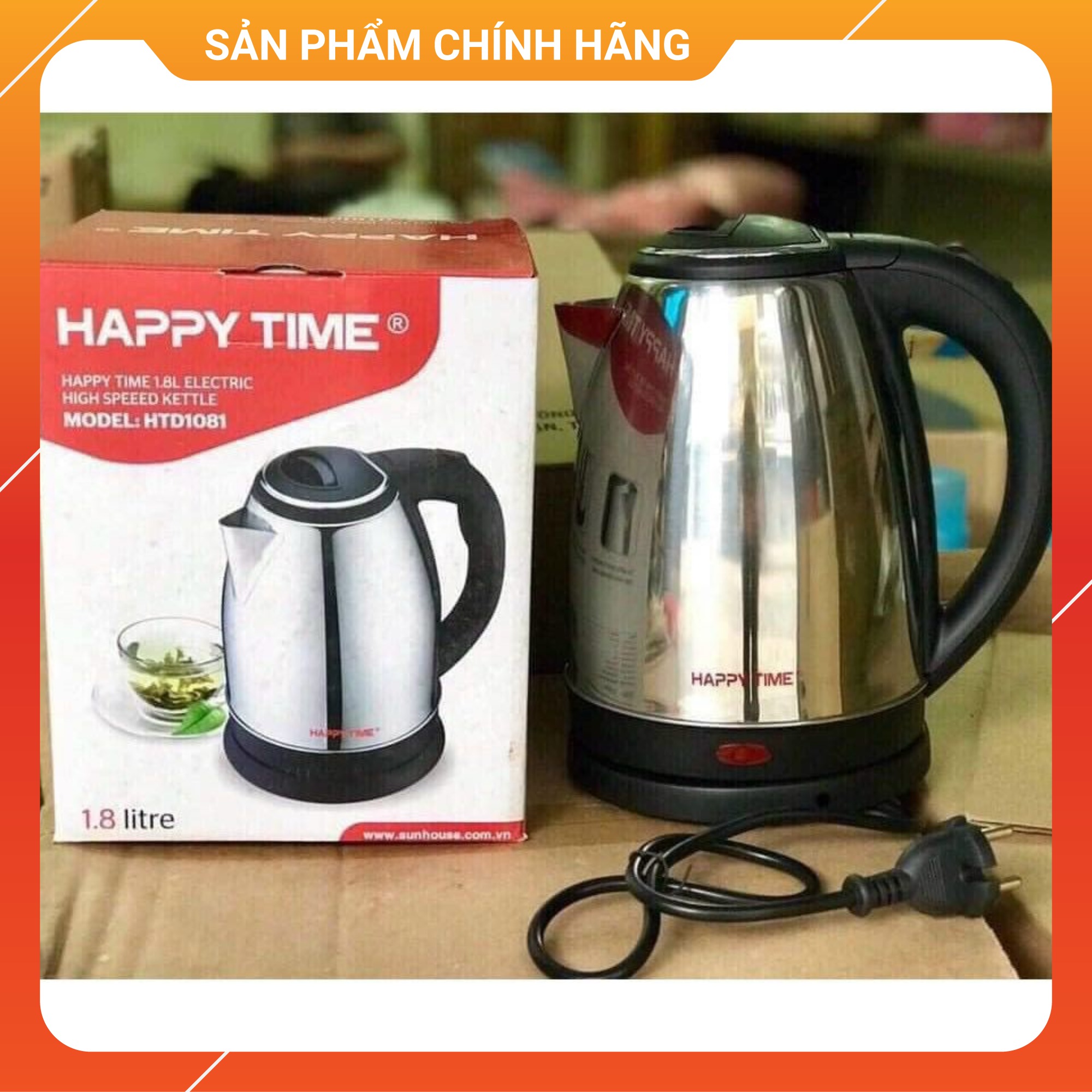 Bình đun siêu tốc happy time 1l8 hàng việt nam chất lượng cao - thân inox - đế xoay tiện lợi bh 1 năm