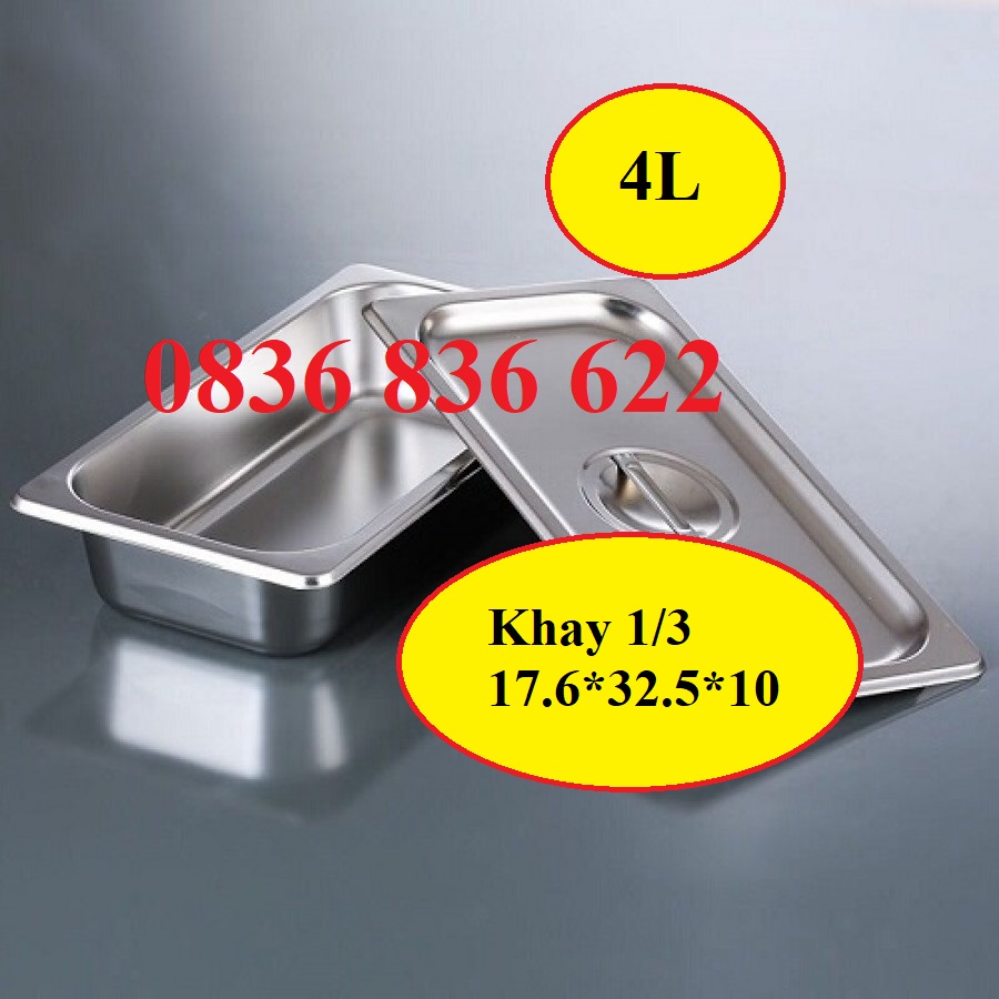 [HCM]khay đựng topping inox có nắp 1/3 kích thước 17.6 x 32.5 x 10 cm