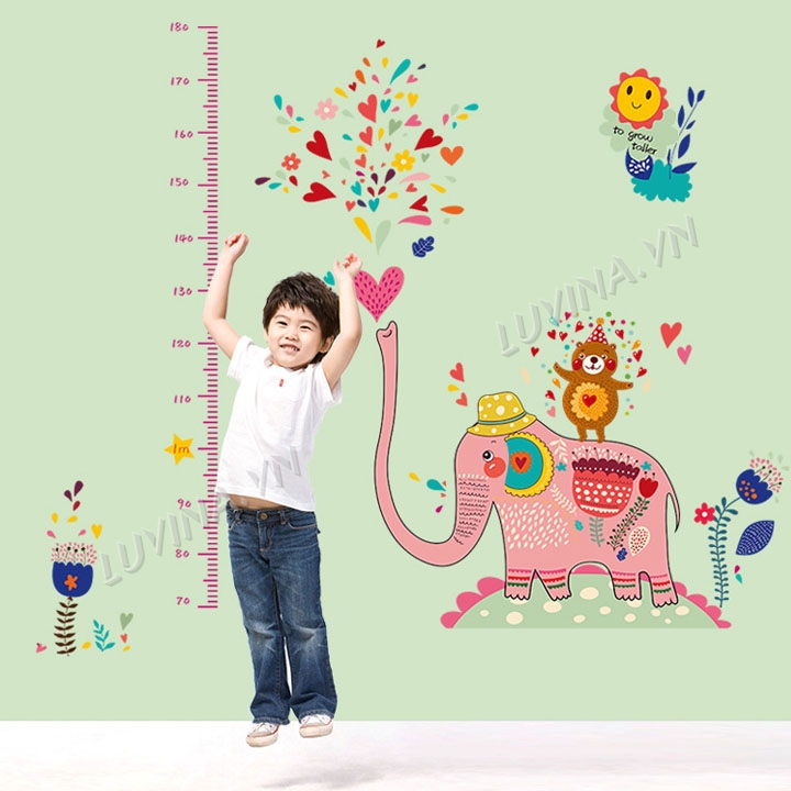 [MUA DECAL TẶNG DECAL]- Decal dán tường trang trí lớp mầm non, phòng ngủ- Thước voi hồng ngộ nghĩnh- mã sp SK9036- [GIAO HÀNG NGAY]