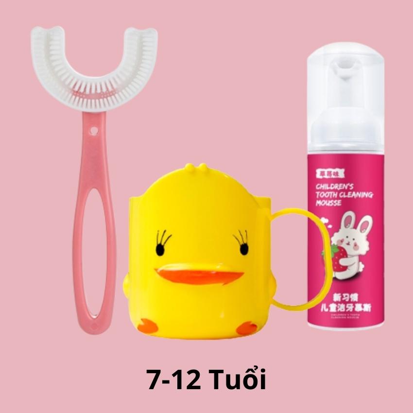 Bộ 3 Bàn Chải Đánh Răng Chữ U Cho Bé, Kem Đánh Răng Tạo Bọt, Cốc Vịt Đáng Yêu, Bàn Chải Trẻ Em Giúp Bé Yêu Thích Đánh Răng - DG24